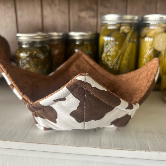 Homemade Kitchen Bowl Koozie Cozy Cow Print Leather Look Brown